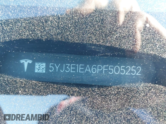 2023 Tesla Model 3 with VIN 5YJ3E1EA6PF505252, listed as a IAAI auction lot 41380172 with 31,141 mi miles and . Bid and sale history available at DreamBid. Image 9.