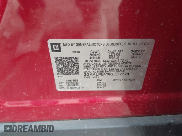 2019 GMC Terrain SLT with VIN 3GKALPEV0KL177778, listed as a IAAI auction lot 41208539 with 111,658 mi miles. Bid and sale history available at carsss.com. Image 9.