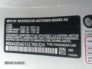 2025 BMW 4 Series 430i with VIN WBA43DA01SCT85324, listed as a IAAI auction lot 41537795 with 773 mi miles and . Bid and sale history available at DreamBid. Image 9.