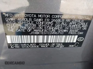 2012 Lexus ES 330 with VIN JTHBK1EG1C2496710, listed as a IAAI auction lot 42015175 with 141,890 mi miles and . Bid and sale history available at DreamBid. Image 9.