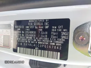 2023 Kia Sorento S with VIN 5XYRL4LC3PG167842, listed as a IAAI auction lot 42460768 with 33,359 mi miles and . Bid and sale history available at DreamBid. Image 9.