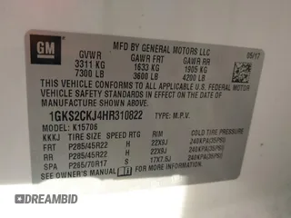 2017 GMC Yukon Denali with VIN 1GKS2CKJ4HR310822, listed as a IAAI auction lot 41666174 with 101,388 mi miles. Bid and sale history available at carsss.com. Image 9.