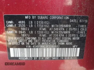 2019 Subaru Outback Limited z VIN 4S4BSANC3K3395882, wystawiony jako IAAI lot #42245756 z przebiegiem 120 548 mil mil oraz . Historia ofert i sprzedaży dostępna na DreamBid. Obrazek 9.