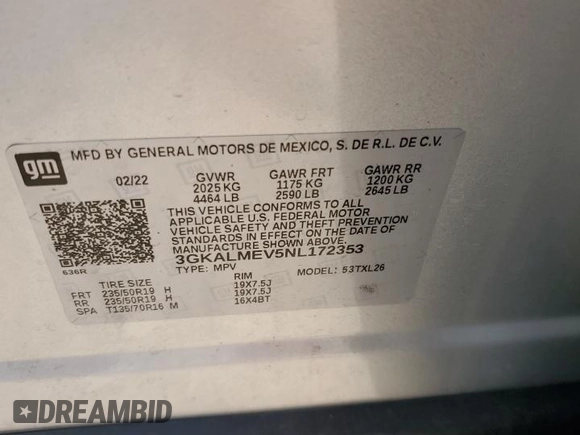 2022 GMC Terrain SLE z VIN 3GKALMEV5NL172353, wystawiony jako Copart lot #74678974 z przebiegiem 41 693 mil mil oraz Szkoda całkowita • Salvage title. Historia ofert i sprzedaży dostępna na DreamBid. Obrazek 13.