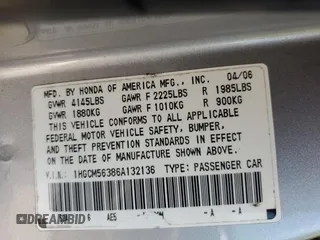 2006 Honda Accord LX SE с VIN 1HGCM56386A132136, выставлен на аукционе Copart как лот 57992695 с пробегом 177 394 миль миль и Списание • Salvage title. История ставок и продаж доступна на DreamBid. Изображение 12.