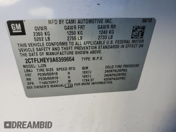 2010 GMC Terrain SLT-2 with VIN 2CTFLHEY9A6399664, listed as a Copart auction lot 45785415 with 165,553 mi miles and Salvage Title. Bid and sale history available at carsss.com. Image 15.