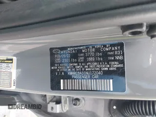 2022 Hyundai Venue SEL with VIN KMHRC8A31NU172040, listed as a IAAI auction lot 42037444 with 26,432 mi miles and . Bid and sale history available at DreamBid. Image 9.