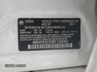 2011 BMW 3 Series 328i xDrive with VIN WBAPK5C50BF126062, listed as a Copart auction lot 41486135 with 141,809 mi miles and Salvage Title. Bid and sale history available at carsss.com. Image 12.