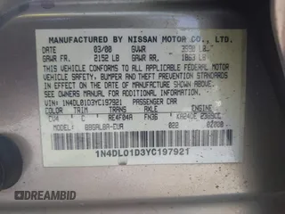 2000 Nissan Altima XE with VIN 1N4DL01D3YC197921, listed as a IAAI auction lot 41953585 with 84,233 mi miles. Bid and sale history available at carsss.com. Image 9.