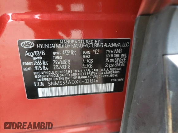 2019 Hyundai Santa Fe SEL with VIN 5NMS33ADXKH021346, listed as a Copart auction lot 79266394 with 77,172 mi miles and Salvage Title. Bid and sale history available at carsss.com. Image 13.