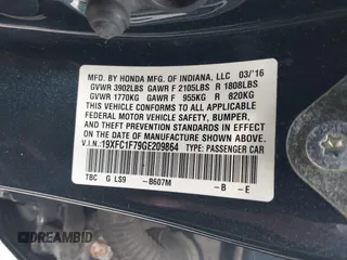 2016 Honda Civic Sedan EX-L with VIN 19XFC1F79GE209864, listed as a IAAI auction lot 40224466 with 176,897 mi miles. Bid and sale history available at carsss.com. Image 9.