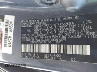 2007 Toyota Sienna XLE with VIN 5TDZK22C27S035151, listed as a IAAI auction lot 41380573 with 282,903 mi miles. Bid and sale history available at carsss.com. Image 9.