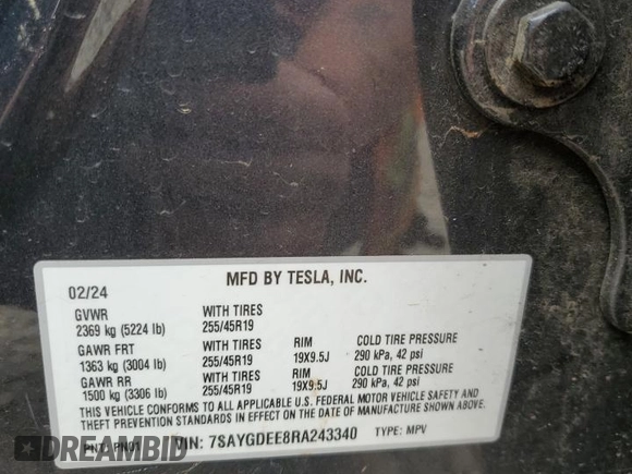 2024 Tesla Model Y Long Range с VIN 7SAYGDEE8RA243340, выставлен на аукционе Copart как лот 60527745 с пробегом 17 307 миль миль и Списание • Salvage title. История ставок и продаж доступна на DreamBid. Изображение 12.