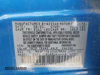 2021 Nissan Sentra SV with VIN 3N1AB8CV9MY318282, listed as a IAAI auction lot 41846923 with 47,380 mi miles and . Bid and sale history available at DreamBid. Image 9.