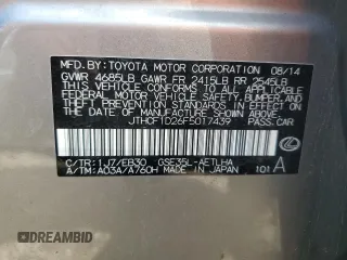 2015 Lexus IS 250 with VIN JTHCF1D26F5017439, listed as a Copart auction lot 62004435 with 99,127 mi miles and Salvage title. Bid and sale history available at DreamBid. Image 12.