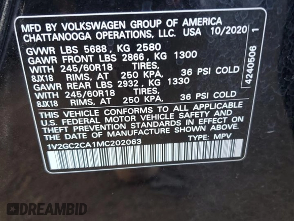 2021 Volkswagen Atlas S with VIN 1V2GC2CA1MC202063, listed as a Copart auction lot 73168294 with 108,689 mi miles and Salvage title. Bid and sale history available at DreamBid. Image 13.