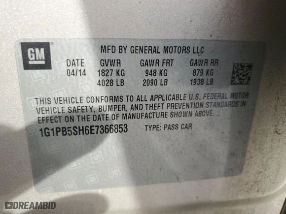 2014 Chevrolet Cruze LS with VIN 1G1PB5SH6E7366853, listed as a Copart auction lot 86163864 with 96,848 mi miles and Salvage Title. Bid and sale history available at carsss.com. Image 12.
