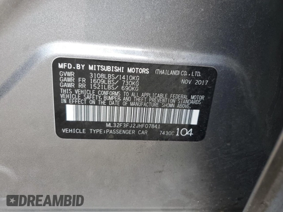 2018 Mitsubishi Mirage ES z VIN ML32F3FJ2JHF07841, wystawiony jako Copart lot #57681975 z przebiegiem 38 271 mil mil oraz Szkoda całkowita • Salvage title. Historia ofert i sprzedaży dostępna na DreamBid. Obrazek 12.