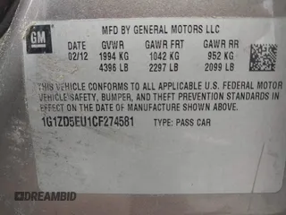 2012 Chevrolet Malibu 2LT with VIN 1G1ZD5EU1CF274581, listed as a IAAI auction lot 42112927 with 184,079 mi miles and . Bid and sale history available at DreamBid. Image 9.