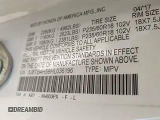 2017 Acura RDX Technology with VIN 5J8TB4H59HL036196, listed as a IAAI auction lot 41787076 with Not provided miles and . Bid and sale history available at DreamBid. Image 9.