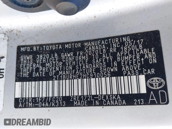 2017 Toyota Corolla L с VIN 2T1BURHE2HC910056, выставлен на аукционе IAAI как лот 41668903 с пробегом 98 795 миль миль и . История ставок и продаж доступна на DreamBid. Изображение 9.
