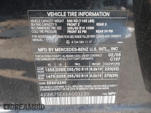 2006 Mercedes-Benz M 500 z VIN 4JGBB75EX6A003230, wystawiony jako IAAI lot #41847416 z przebiegiem 107 682 mil mil oraz . Historia ofert i sprzedaży dostępna na DreamBid. Obrazek 9.