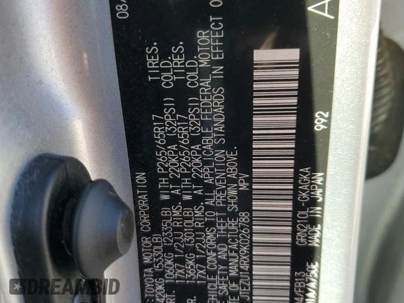 2009 Toyota 4Runner SR5 z VIN JTEZU14RX9K026788, wystawiony jako Copart lot #86597604 z przebiegiem 227 034 mil mil oraz Nie do naprawy • Non repairable. Historia ofert i sprzedaży dostępna na DreamBid. Obrazek 13.