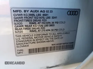 2023 Audi Q7 Premium with VIN WA1AXBF78PD015066, listed as a Copart auction lot 44207735 with 6,432 mi miles and Salvage title. Bid and sale history available at DreamBid. Image 12.