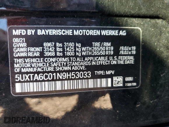 2022 BMW X5 xDrive45e with VIN 5UXTA6C01N9H53033, listed as a Copart auction lot 71154564 with 23,269 mi miles and Salvage Title. Bid and sale history available at carsss.com. Image 13.