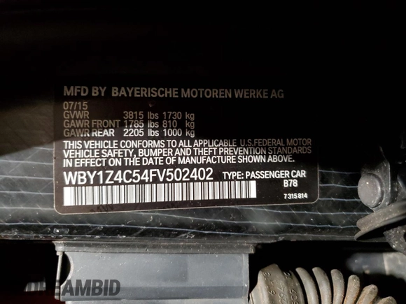 2015 BMW i3 с VIN WBY1Z4C54FV502402, выставлен на аукционе Copart как лот 43803475 с пробегом 50 802 миль миль и Списание • Salvage title. История ставок и продаж доступна на DreamBid. Изображение 13.