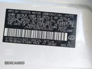 2013 Lexus IS 250 with VIN JTHCF5C2XD5062390, listed as a IAAI auction lot 41403300 with 84,181 mi miles and . Bid and sale history available at DreamBid. Image 9.