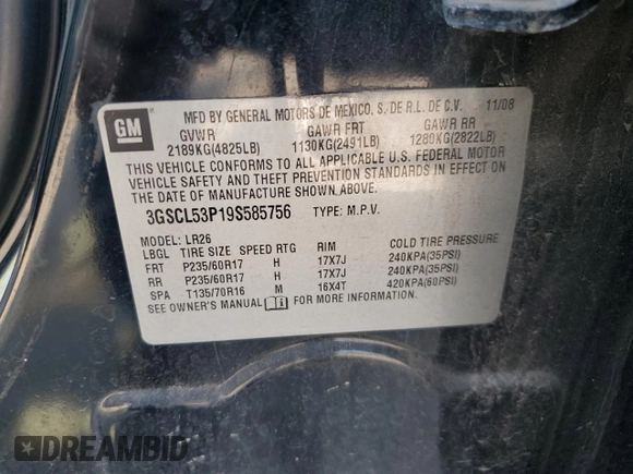 2009 Saturn VUE XR with VIN 3GSCL53P19S585756, listed as a Copart auction lot 70800764 with 105,913 mi miles and Clean Title. Bid and sale history available at DreamBid. Image 13.