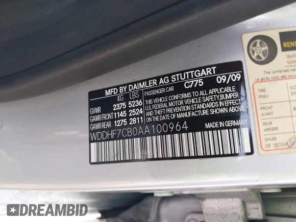 2010 Mercedes-Benz E 550 Luxury with VIN WDDHF7CB0AA100964, listed as a IAAI auction lot 41458942 with 119,927 mi miles and . Bid and sale history available at DreamBid. Image 9.