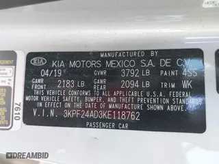 2019 Kia Forte LXS with VIN 3KPF24AD3KE118762, listed as a IAAI auction lot 41823333 with 76,446 mi miles. Bid and sale history available at carsss.com. Image 9.