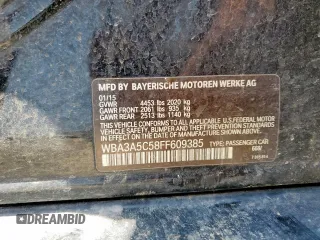 2015 BMW 3 Series 328i with VIN WBA3A5C58FF609385, listed as a Copart auction lot 61443955 with 195,705 mi miles and Salvage title. Bid and sale history available at DreamBid. Image 13.