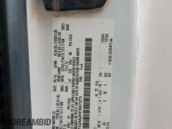 2017 Ford F-250 XLT с VIN 1FT7X2A62HEB67273, выставлен на аукционе Copart как лот 55683035 с пробегом 242 561 миль миль и Списание • Salvage title. История ставок и продаж доступна на DreamBid. Изображение 12.