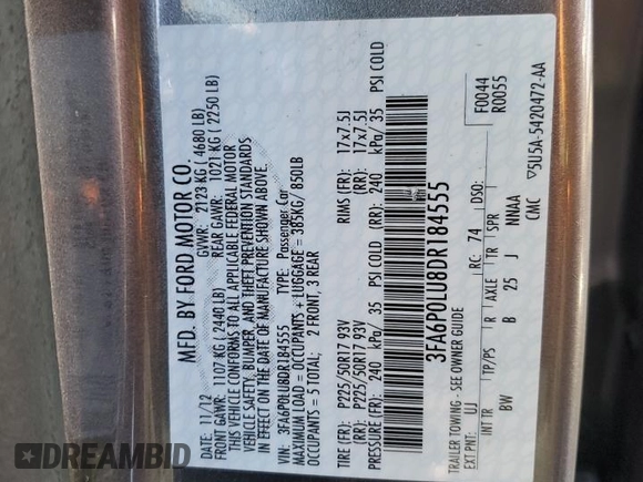 2013 Ford Fusion SE Hybrid with VIN 3FA6P0LU8DR184555, listed as a Copart auction lot 52108905 with 80,505 mi miles and Salvage Title. Bid and sale history available at DreamBid. Image 13.