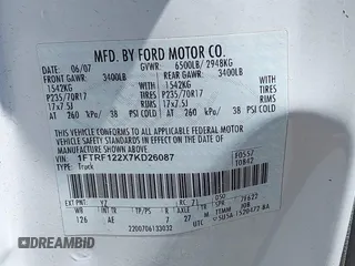 2007 Ford F-150 XL with VIN 1FTRF122X7KD26087, listed as a IAAI auction lot 42685234 with 136,061 mi miles and . Bid and sale history available at DreamBid. Image 9.