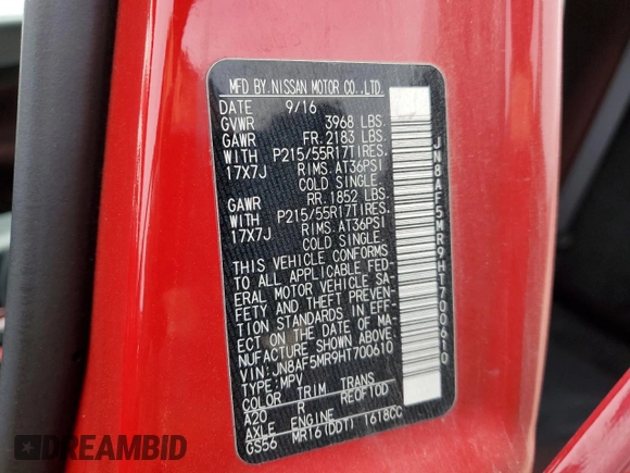 2017 Nissan Juke S with VIN JN8AF5MR9HT700610, listed as a Copart auction lot 45783785 with 120,167 mi miles and Salvage Title. Bid and sale history available at DreamBid. Image 16.