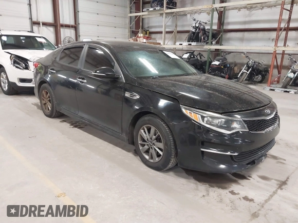 2016 Kia Optima LX Turbo with VIN 5XXGT4L16GG013751, listed as a IAAI auction lot 41843481 with 163,969 mi miles. Bid and sale history available at carsss.com. Image 1.