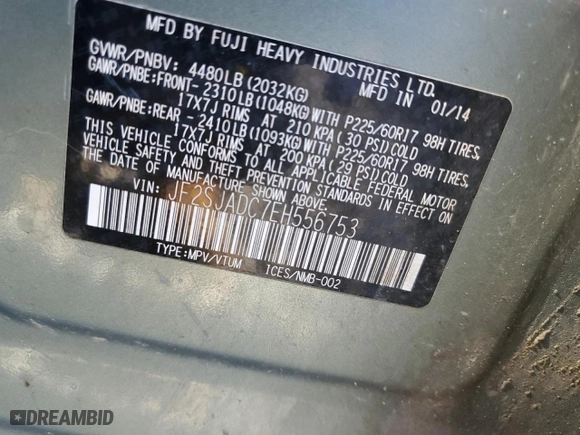 2014 Subaru Forester 2.5i Premium with VIN JF2SJADC7EH556753, listed as a Copart auction lot 51709315 with 166,274 mi miles and Clean Title. Bid and sale history available at carsss.com. Image 14.