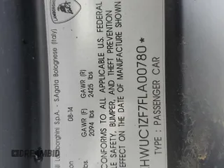 2015 Lamborghini Huracan z VIN ZHWUC1ZF7FLA00780, wystawiony jako Copart lot #88019135 z przebiegiem Nie podano mil oraz Szkoda całkowita • Salvage title. Historia ofert i sprzedaży dostępna na DreamBid. Obrazek 13.