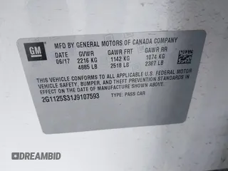 2018 Chevrolet Impala Premier with VIN 2G1125S31J9107593, listed as a IAAI auction lot 42008579 with 243,170 mi miles and . Bid and sale history available at DreamBid. Image 9.