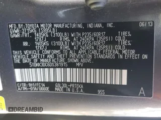 2013 Toyota Sienna LE AAS with VIN 5TDKK3DC6DS381915, listed as a Copart auction lot 48888975 with 137,543 mi miles and Salvage Title. Bid and sale history available at DreamBid. Image 13.