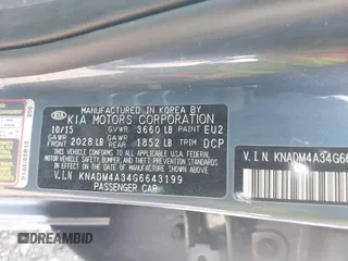 2016 Kia Rio LX with VIN KNADM4A34G6643199, listed as a IAAI auction lot 42003014 with 97,376 mi miles and . Bid and sale history available at DreamBid. Image 9.