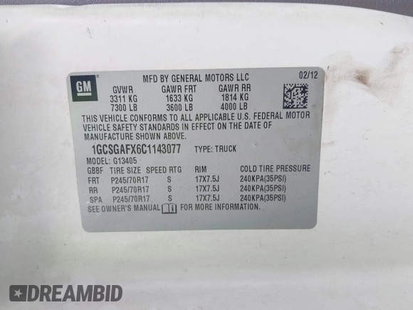 2012 Chevrolet Express Cargo with VIN 1GCSGAFX6C1143077, listed as a IAAI auction lot 42346840 with 223,594 mi miles and . Bid and sale history available at DreamBid. Image 9.