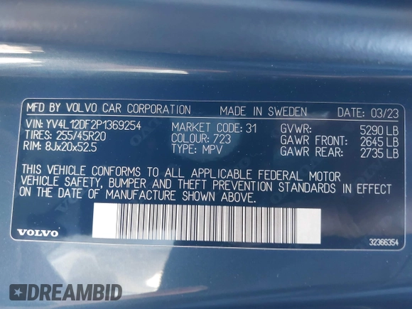 2023 Volvo XC60 Ultimate Bright Theme z VIN YV4L12DF2P1369254, wystawiony jako IAAI lot #41678883 z przebiegiem 24 881 mil mil oraz . Historia ofert i sprzedaży dostępna na DreamBid. Obrazek 9.