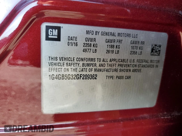2016 Buick LaCrosse Leather with VIN 1G4GB5G32GF209362, listed as a Copart auction lot 54572515 with 194,313 mi miles and Salvage Title. Bid and sale history available at carsss.com. Image 12.
