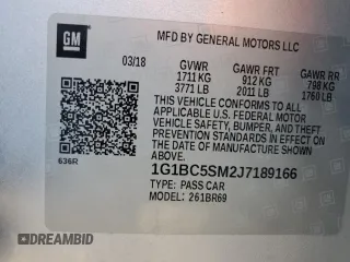 2018 Chevrolet Cruze LS with VIN 1G1BC5SM2J7189166, listed as a Copart auction lot 49419595 with 179,118 mi miles and Salvage Title. Bid and sale history available at DreamBid. Image 14.