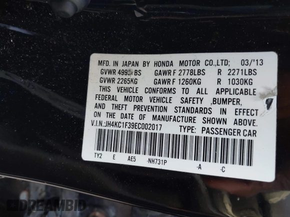 2014 Acura RLX with VIN JH4KC1F39EC002017, listed as a IAAI auction lot 41749675 with 162,000 mi miles. Bid and sale history available at carsss.com. Image 9.